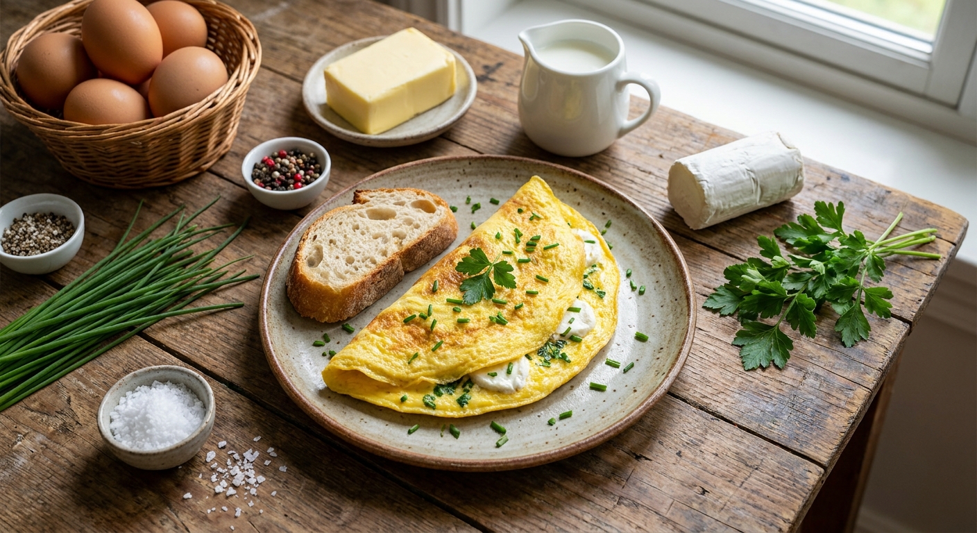 Нежный французский омлет с козьим сыром 🥚🌿
