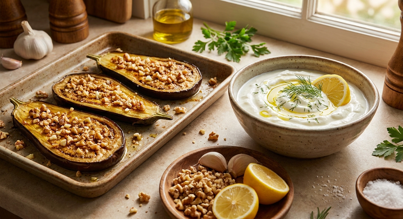 Тёплые баклажаны с мацони и ореховой крошкой 🥣🍆 — фото 2