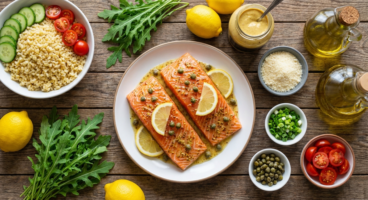 Лимонно-горчичный лосось с тёплым булгуром 🍋🐟