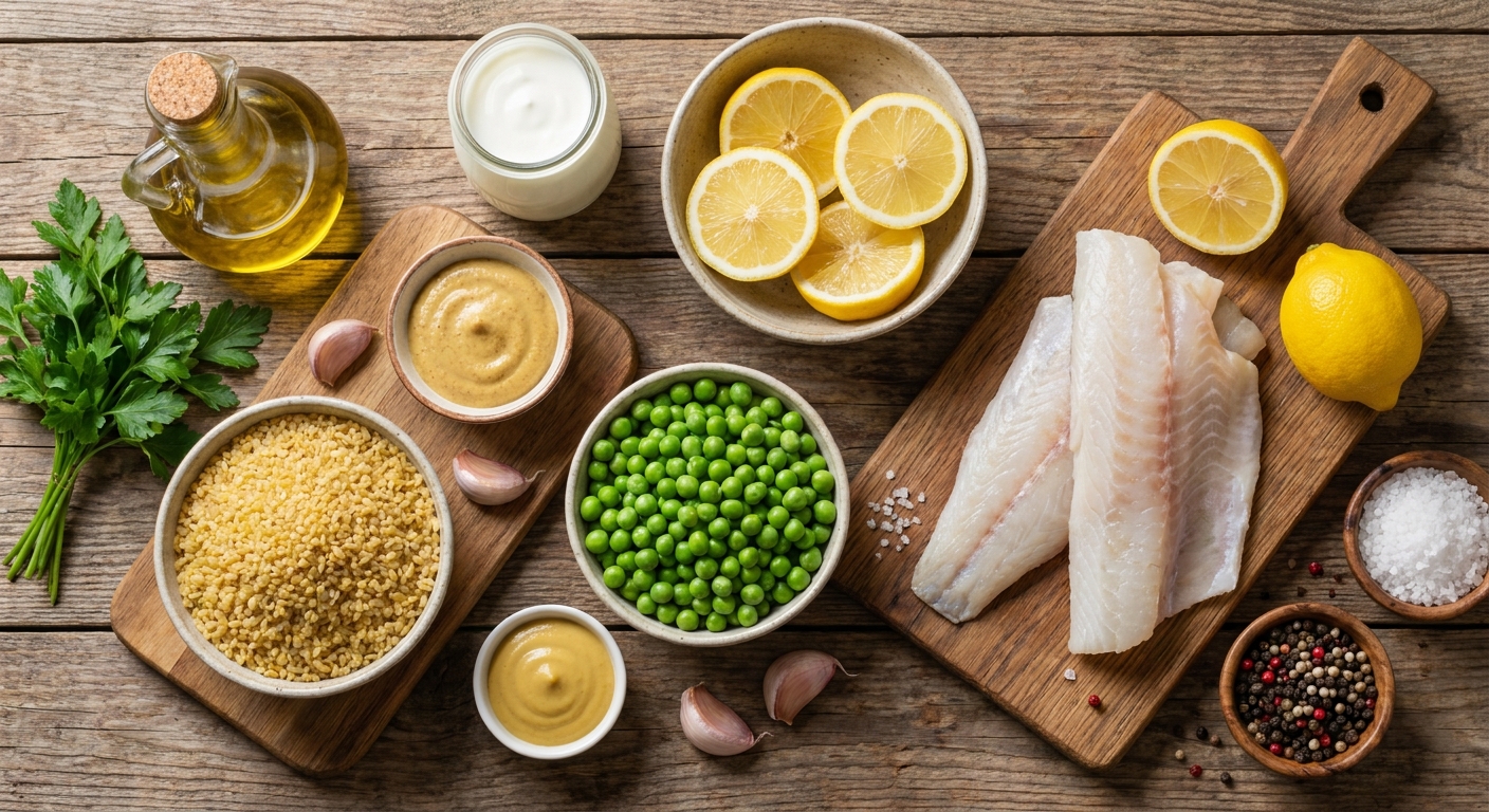 Лимонный судак с булгуром и зелёным горошком 🍋🐟