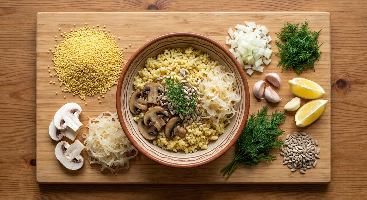 Пшённый боул с грибами и квашеной капустой 🥣