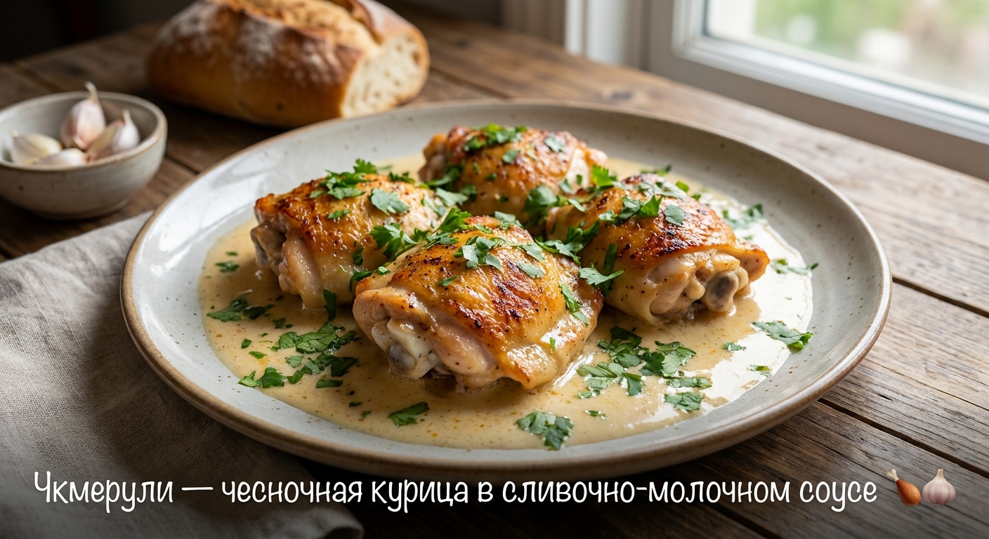 Чкмерули — чесночная курица в сливочно‑молочном соусе 🍗🧄 — фото 3