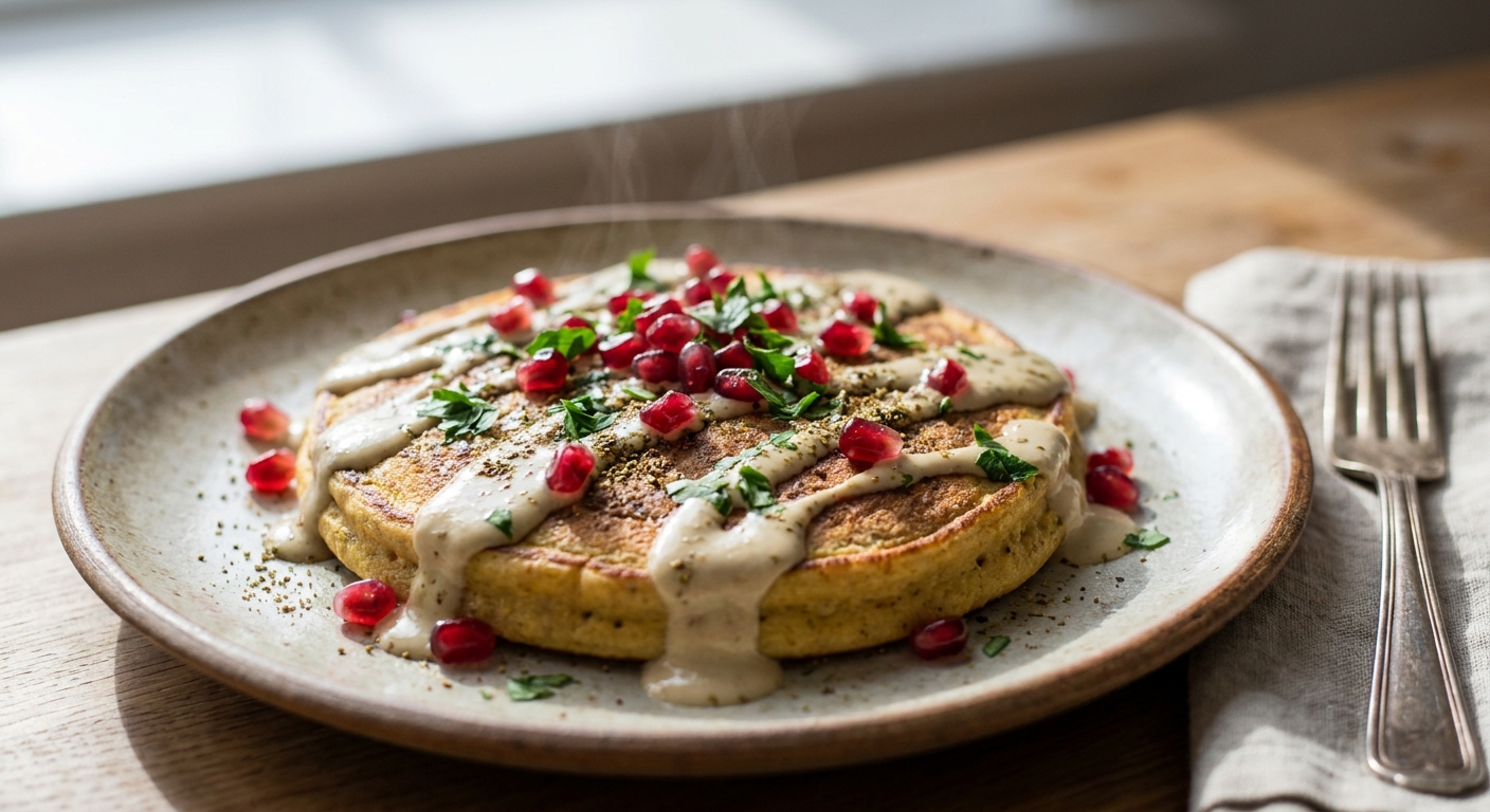 Нутовый омлет‑панкейк с гранатом и тахини 🥞🌿 — фото 3