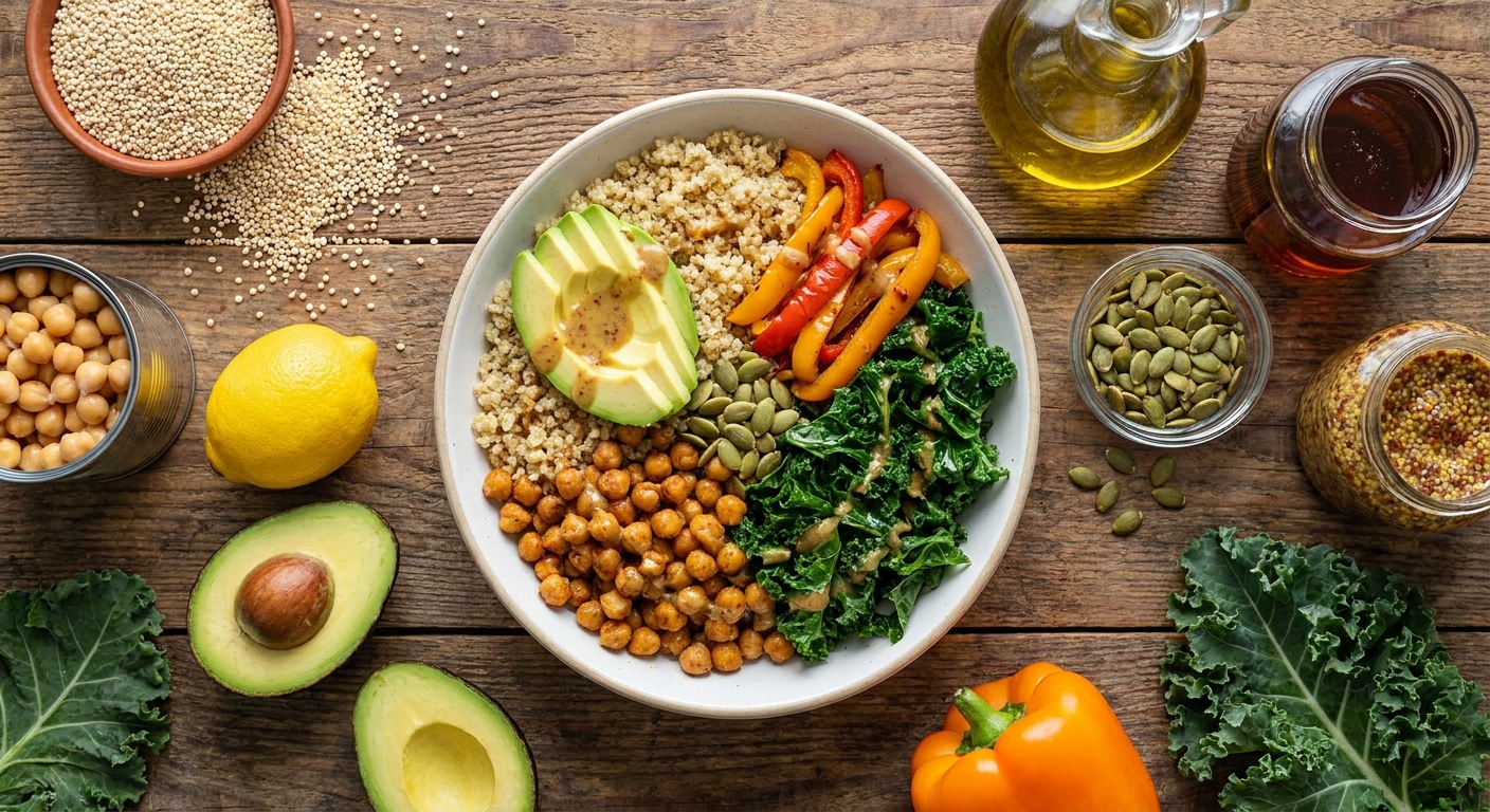 Кленово-горчичный тёплый боул с киноа и хрустящим нутом 🥑🍁