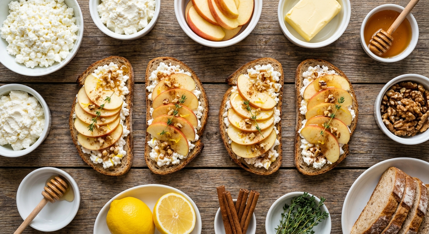 Тёплый творожно‑яблочный тост с ореховой крошкой 🥖🍎