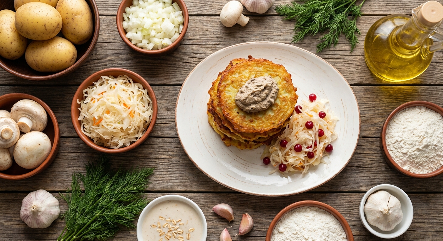 Драники с грибным муссом и квашеной капустой 🥔🍄