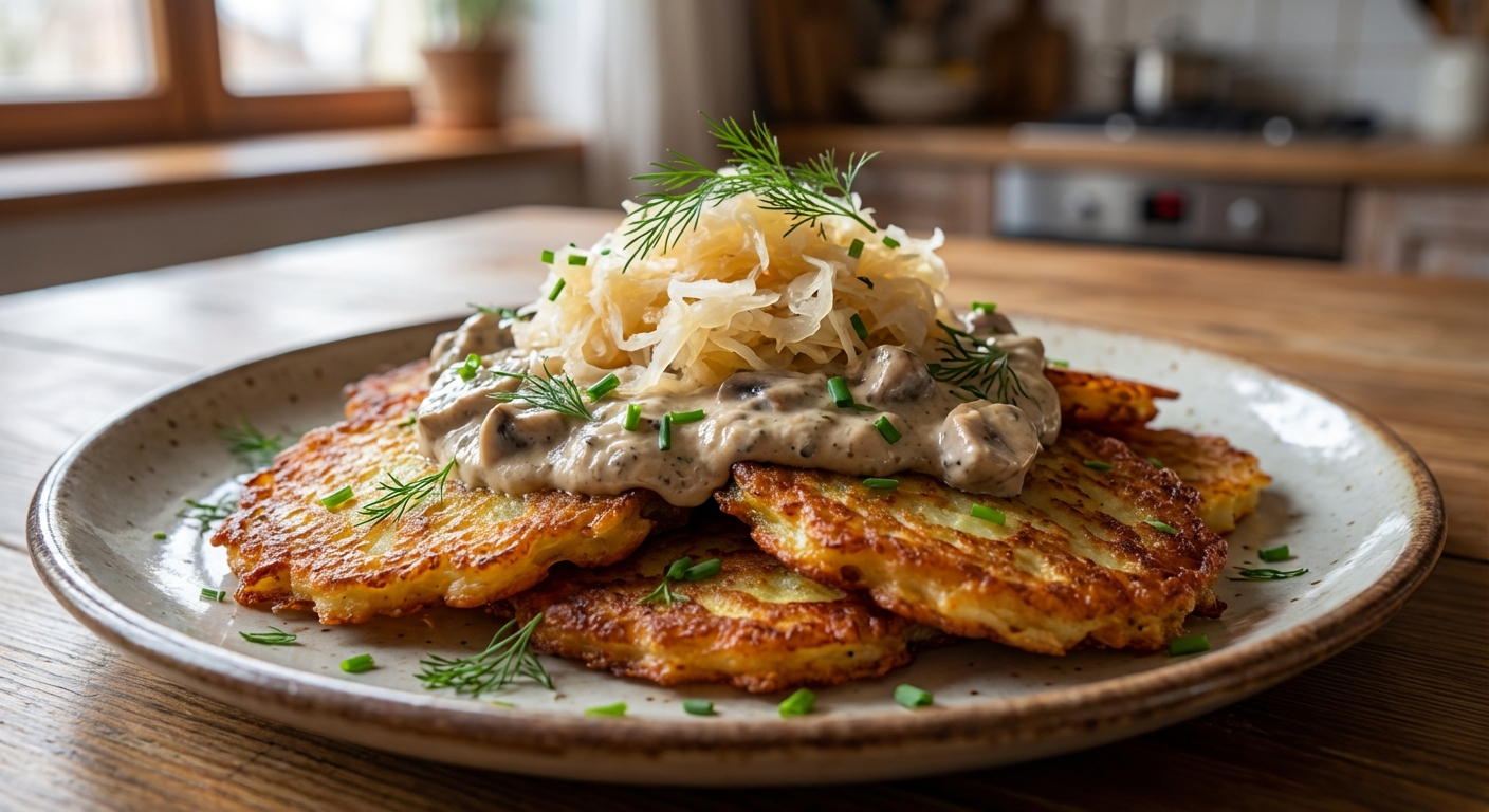 Драники с грибным муссом и квашеной капустой 🥔🍄 — фото 3