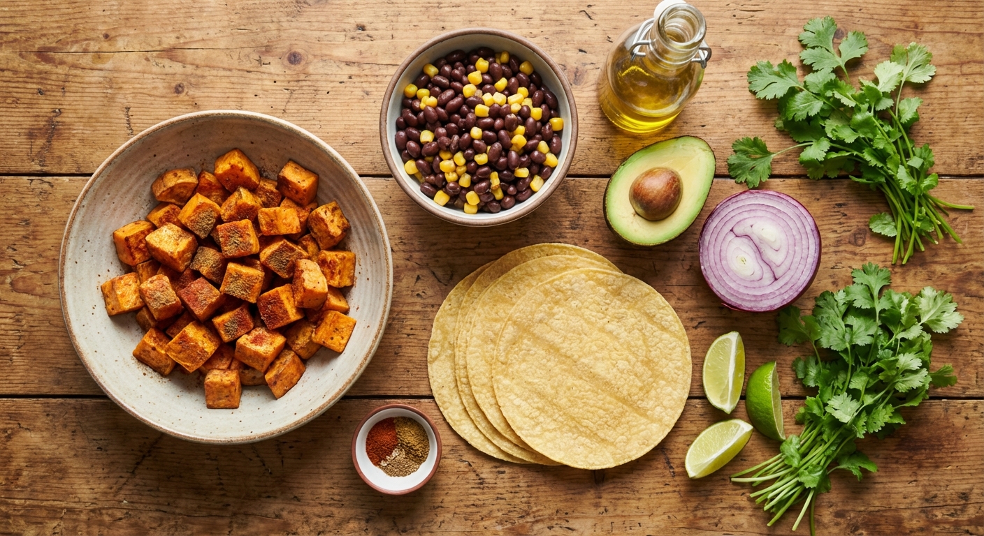 Такос с печёным бататом и чёрной фасолью 🌮🍠