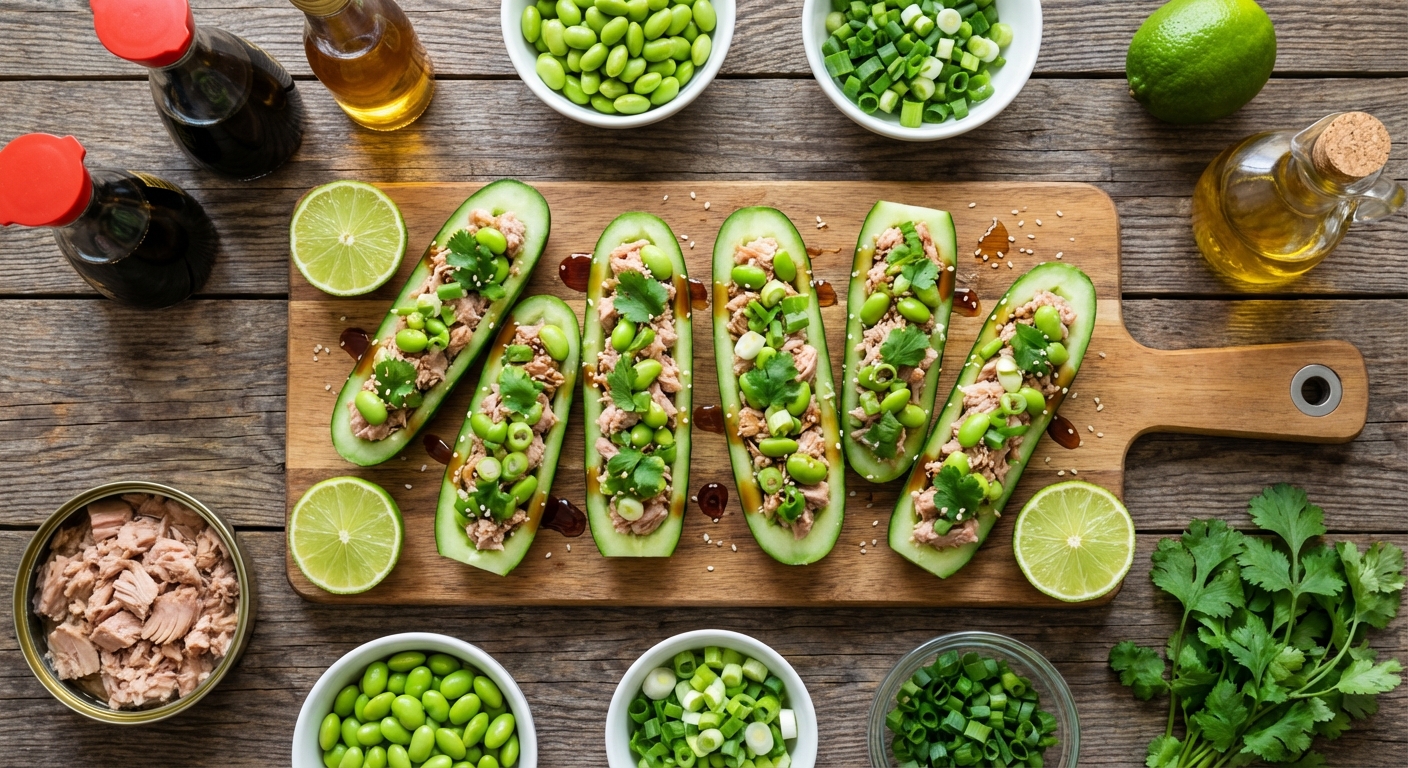 Огуречные лодочки с тунцом и эдамаме 🥒🐟