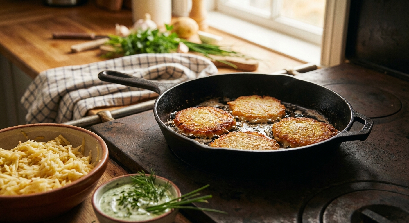 Тёплые деруны с зелёной сметаной 🥔🌿 — фото 2